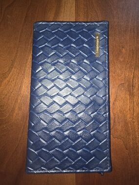 Longaberger Navy Blue ✨ Woven Leather Long Wallet / Checkbook Cover, Like New!